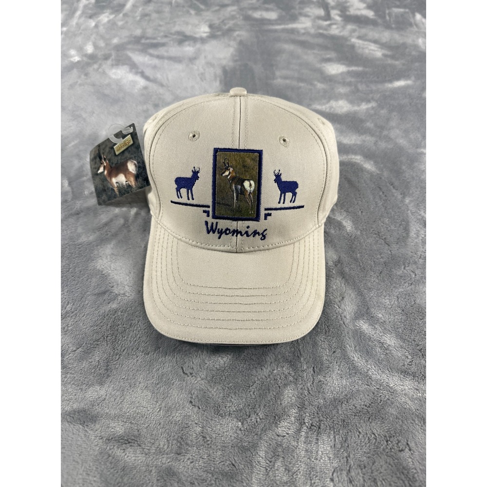 Wyoming Antelope Souvenir Baseball Hat Tan Khaki Embroidered Adjustable Cap NWT